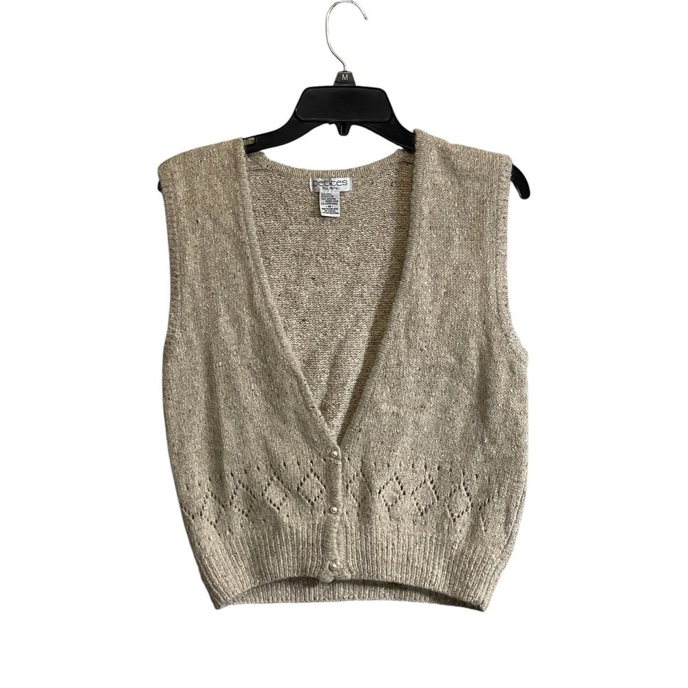 Vtg Women Medium Petite Silk Angora Lambswool Sweater Cardigan Faux Pearl Button